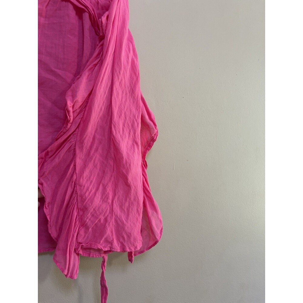 Zara Cotton Ramie Pink Ruffled Semi-Sheer Oversized Ruffle Blouse Size XS Boho - Picture 4 of 10